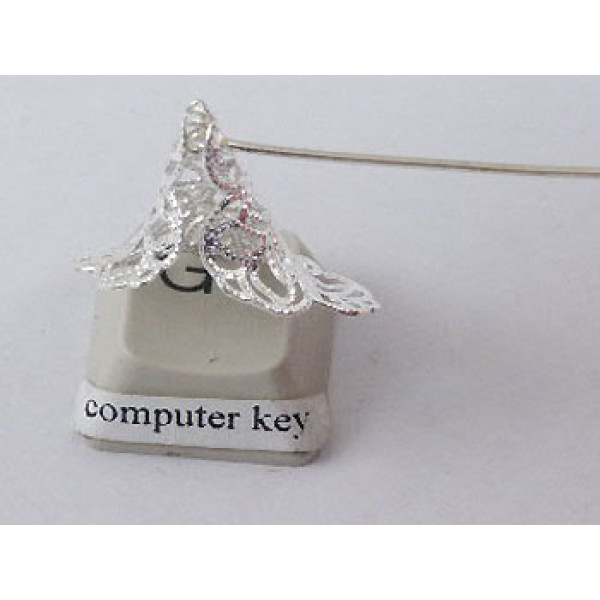 Bead Cap, 24mm, large filigree flower taper, silver plate