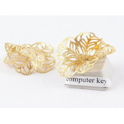Bead Cap, 24mm, large filigree flower taper, gold plate
