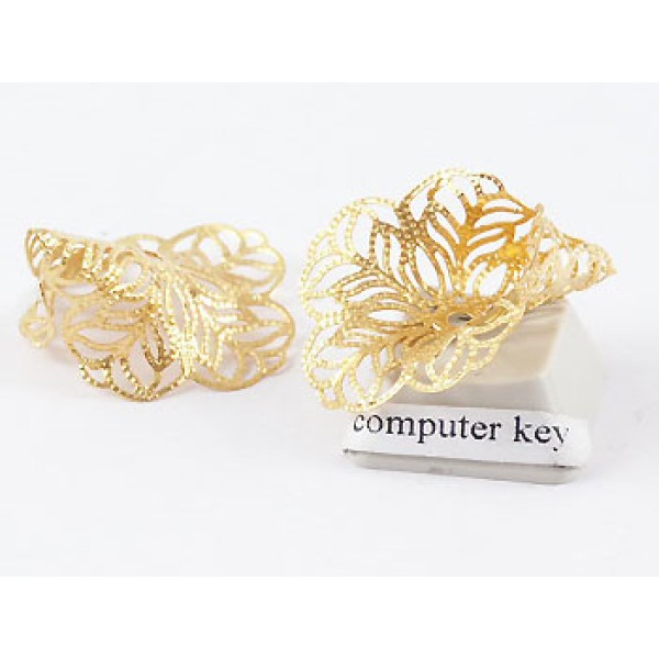 Bead Cap, 24mm, large filigree flower taper, gold plate