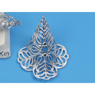 Bead Cap, 22mm, large filigree flower taper, platinum plate, each