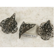 Bead Cap, 24mm, large filigree flower taper, ant. bronze