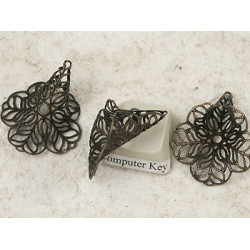 Bead Cap, 24mm, large filigree flower taper, ant. bronze
