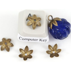 Bead Cap, 8mm, six petal flower filigree, ant. brass, bag of 100