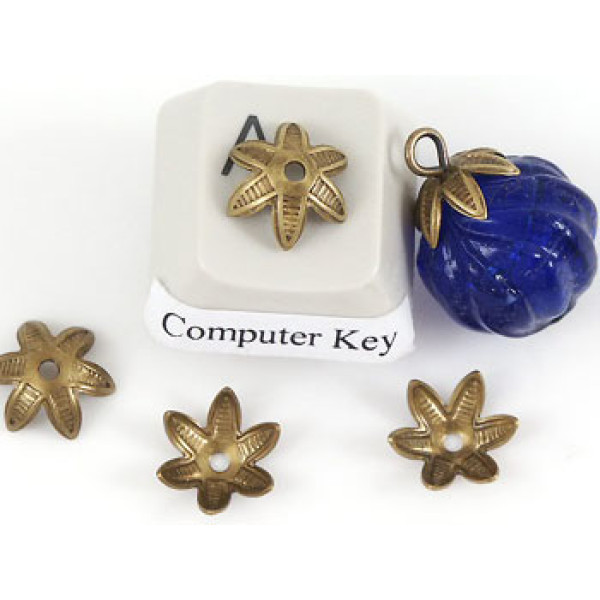 Bead Cap, 8mm, six petal flower filigree, ant. brass, bag of 100