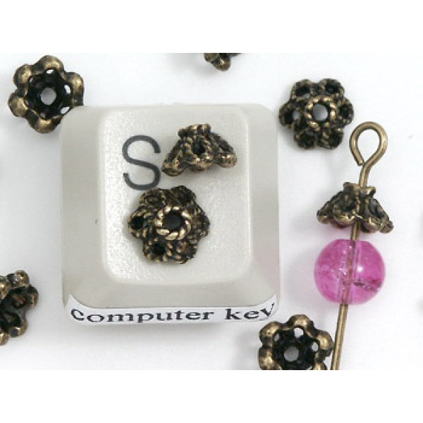 Bead Cap, 7mm, chunky cast antiqued bronze flower
