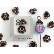 Bead Cap, 7mm, chunky cast antiqued copper flower