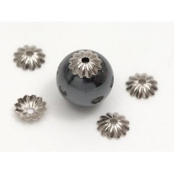 Bead Cap, 6mm, grooved, nickel plate, bag of 50