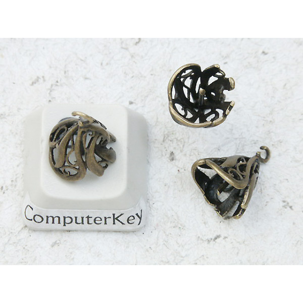 Bell cap, fancy with prong, antiqued bronze