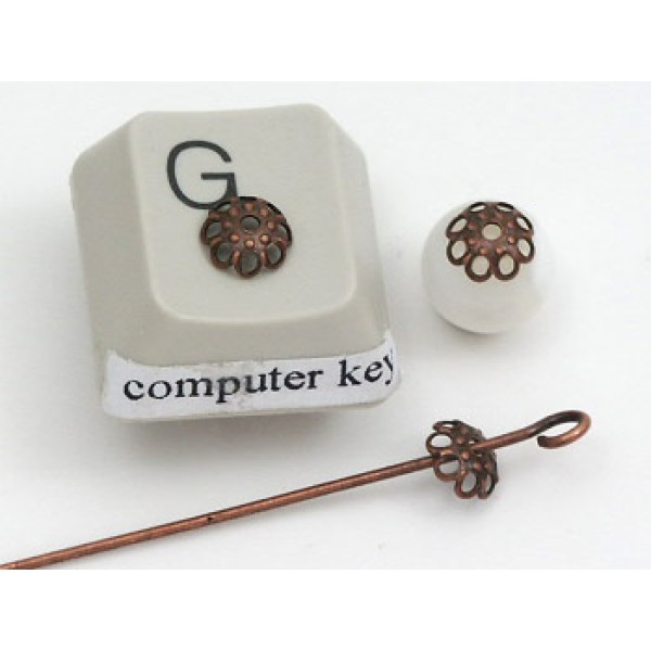 Bead Cap, 6mm, lacy, antique copper, bag of 100