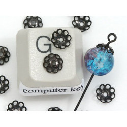 Bead Cap, 6mm, lacy, NF gunmetal black, bag of 100