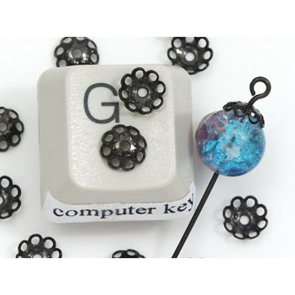 Bead Cap, 6mm, lacy, NF gunmetal black, bag of 100