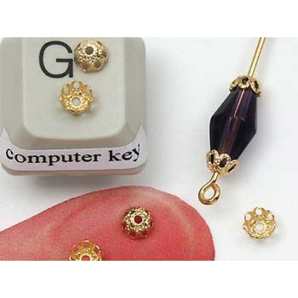 Bead Cap, 4mm, filigree, gold plate, per 50