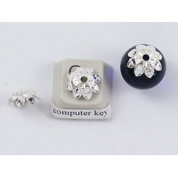 Bead Cap, 11mm, silver plate flower cap, bag of 50