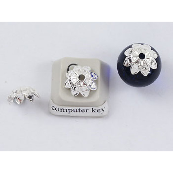 Bead Cap, 11mm, silver plate flower cap, bag of 50