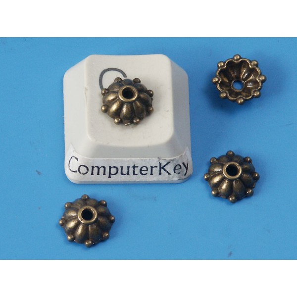 Bead Cap, 8mm, cast antiqued bronze flower, bag of 50