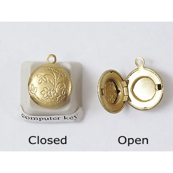Mini locket, 10mm round, raw brass