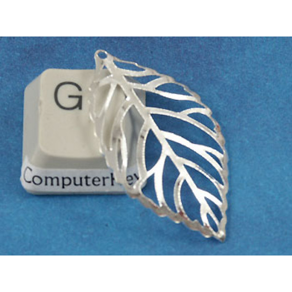 35x20mm Filigree Leaf, silver plate, per 20