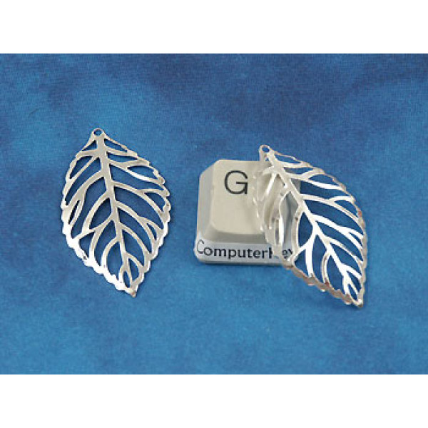 35x20mm Filigree Leaf, silver plate, per 20