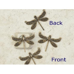 Dragonfly connector, ant. Brass, 2 loops 19x25mm, each