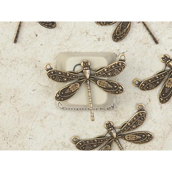 Dragonfly connector, ant. Brass, 2 loops 19x25mm, each
