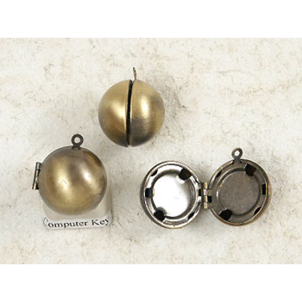 Ball locket, antiqued bronze plate