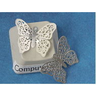 Butterfly, laser cut charm with spiral pattern, silver plate, per 50