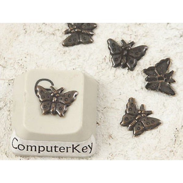 Craft Charm, ant. brass tiny butterfly charm, no hole, bag of 10