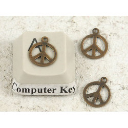 Charm, Stamped tiny peace charm, antiqued brass 8mm, bag of 20