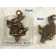White Rabbit charm, ant. bronze, 26mm