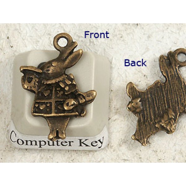 White Rabbit charm, ant. bronze, 26mm