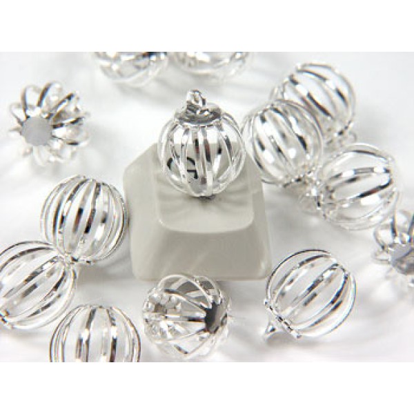 Charm, Bead Cage, silver plate