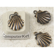 END OF LINE Charm, Stamped tiny shell charm, antiqued brass, bag 20