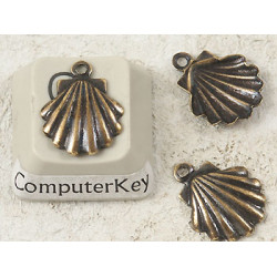 END OF LINE Charm, Stamped tiny shell charm, antiqued brass, bag 20