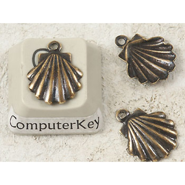 END OF LINE Charm, Stamped tiny shell charm, antiqued brass, bag 20