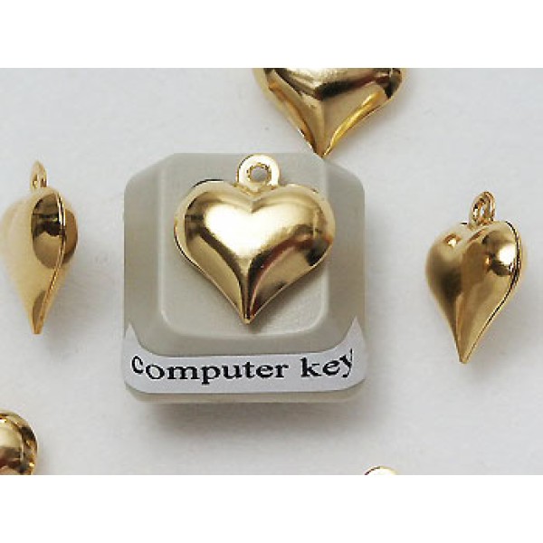 Charm, Puffed Heart, gold plate 12mm, per 10