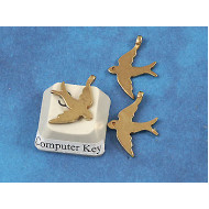 Charm, flying swallow, solid brass, 13x18mm, each