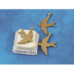 Charm, flying swallow, solid brass, 13x18mm, each