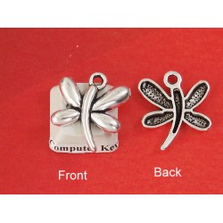 Cute antiqued silver dragonfly charm/pendant 22x19mm