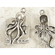 Charm / pendant, wriggly Octopus, antiqued silver, 31mm