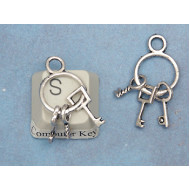 Charm, jailers' key ring with keys, NF antiqued silver