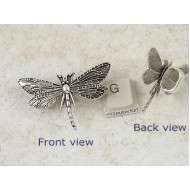 Dragonfly pendant, large loop, antiqued silver