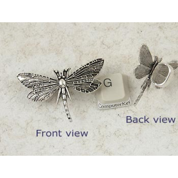 Dragonfly pendant, large loop, antiqued silver