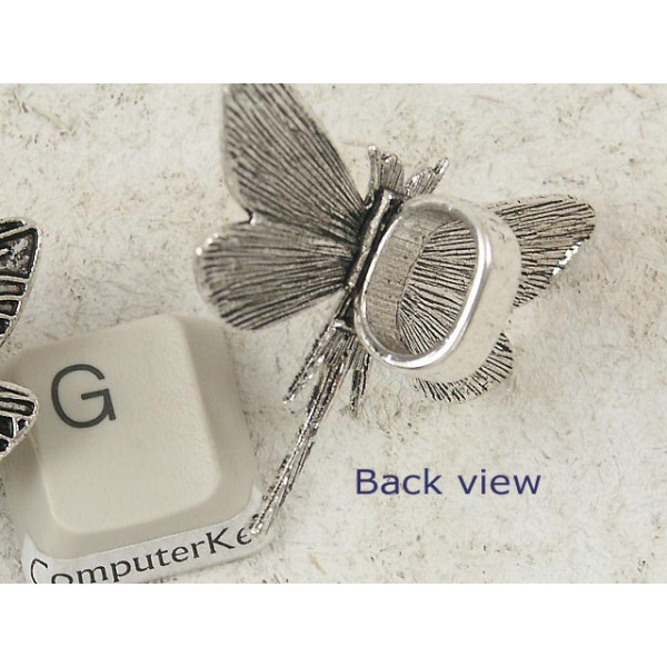 Dragonfly pendant, large loop, antiqued silver