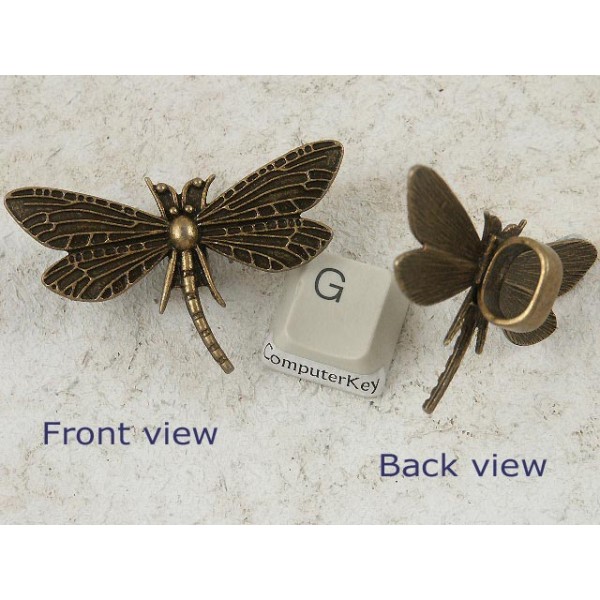 Dragonfly pendant, large loop, antiqued bronze