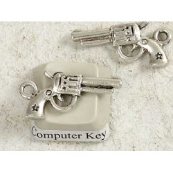 Charm, single pistol gun, antiqued silver, bag of 20