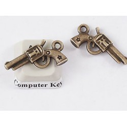 Charm, single pistol gun, antiqued bronze, bag of 20