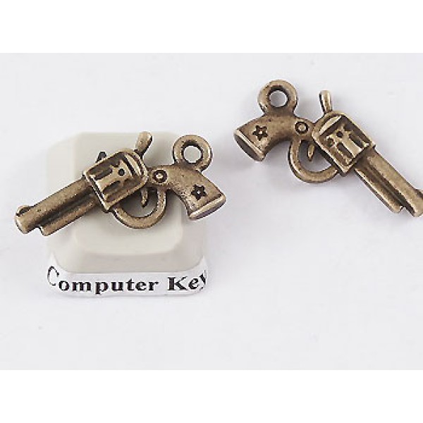 Charm, single pistol gun, antiqued bronze, bag of 20