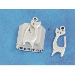 Charm, cute wee Cat, antiqued silver, 24x9mm