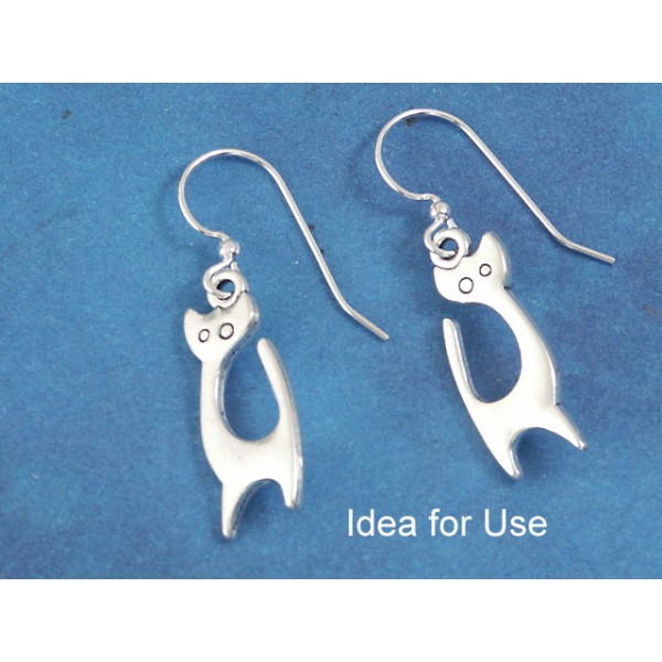 Charm, cute wee Cat, antiqued silver, 24x9mm