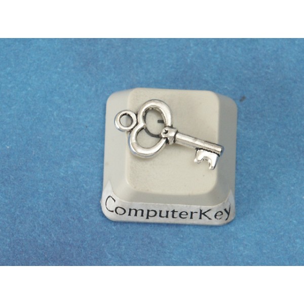 Mini Key charm, 15mm long, antiqued silver, bag of 50